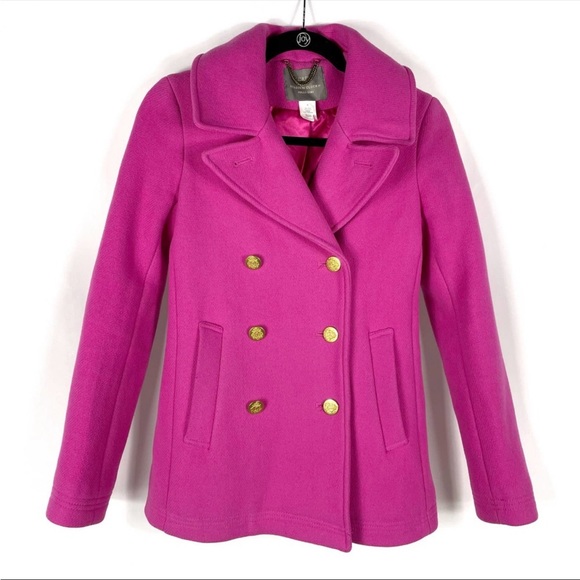 J.Crew 💕 Barbie Hot Pink Stadium Spring Short Double Breasted Fuchsia Pea Coat - Picture 2 of 13